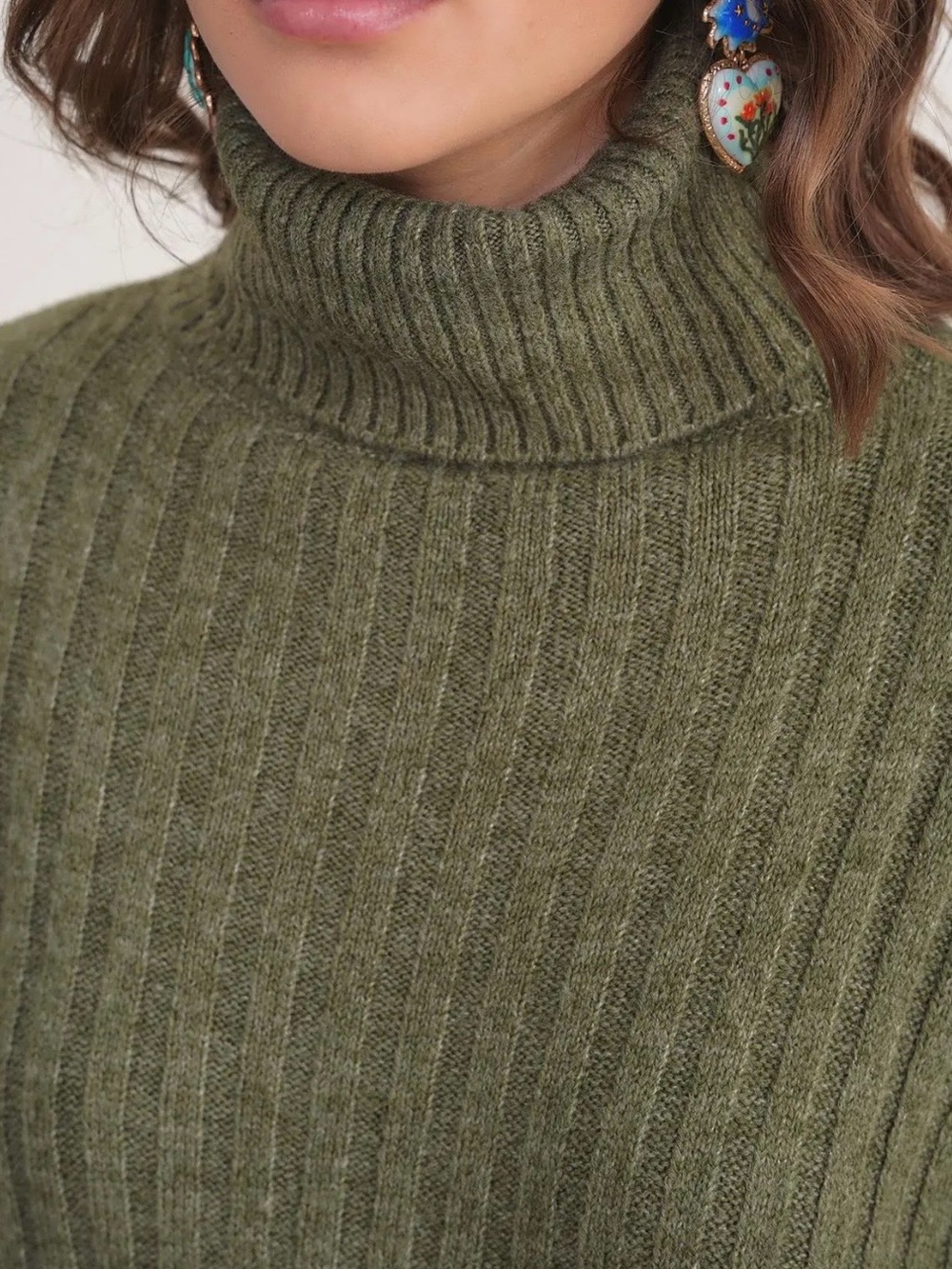 George Olive Green Ribbed Turtleneck Sweater quarter sleeve soft